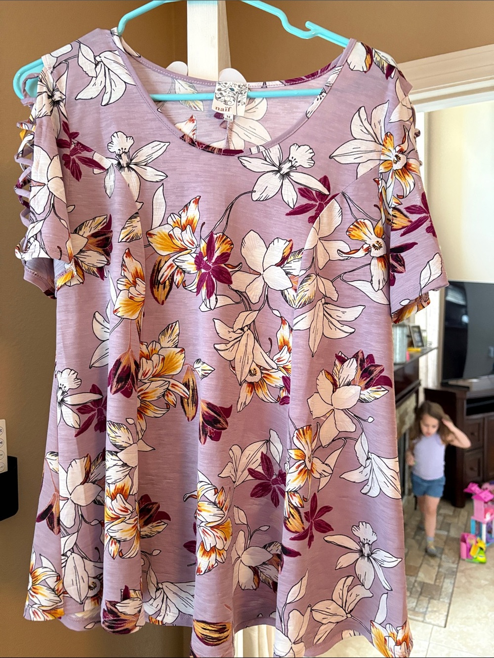NAIF Lavender Floral Short Sleeve Top